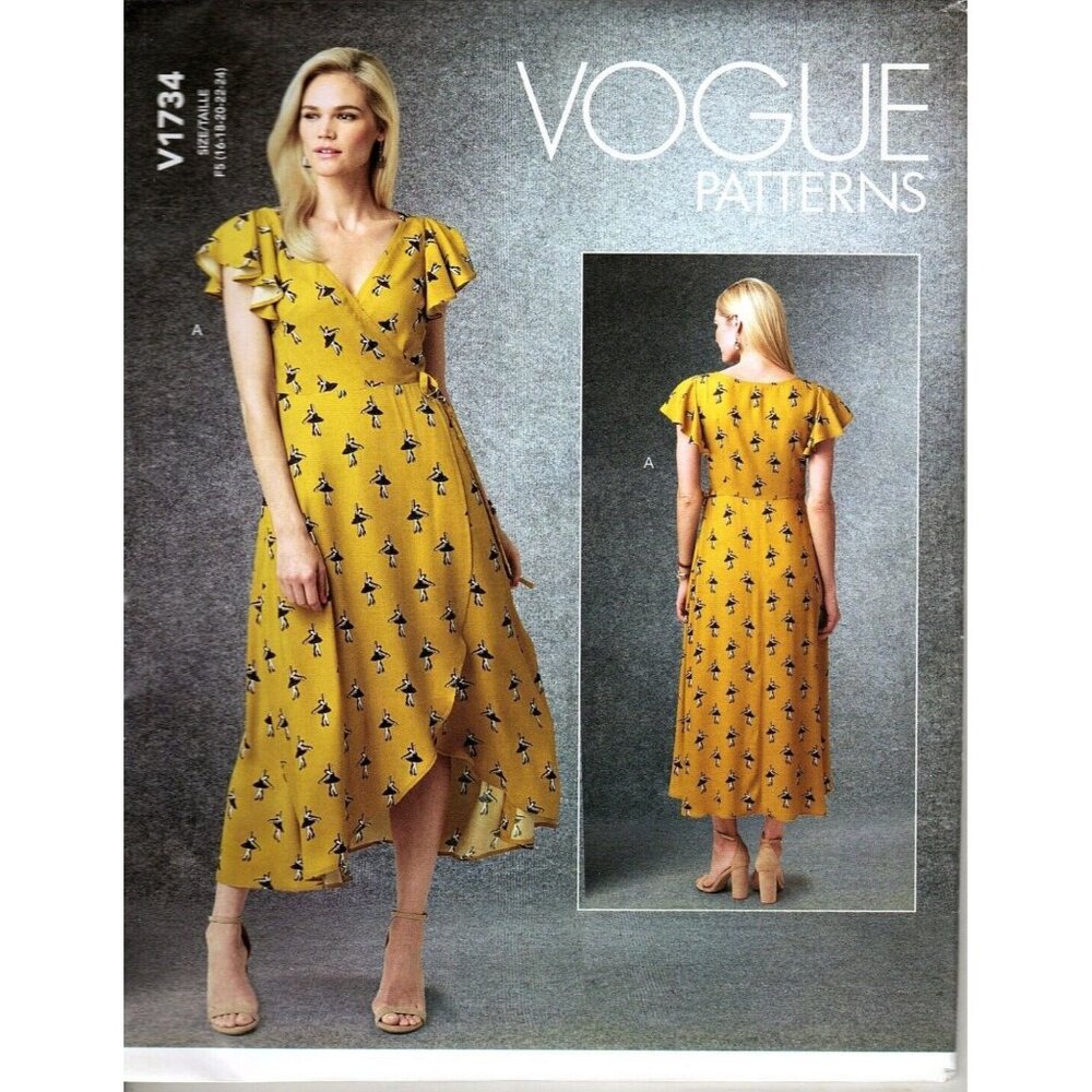 Vogue V1734 Misses 16 to 24 Fitted Side Tie Dress UNCUT Sewing Pattern 2021